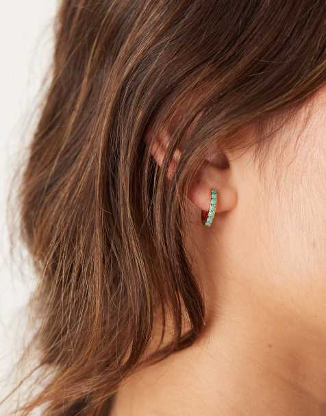 Abbott Lyon - Petites créoles en acier inoxydable résistant à l'eau plaqué or 18 carats avec pierres turquoises - view 1