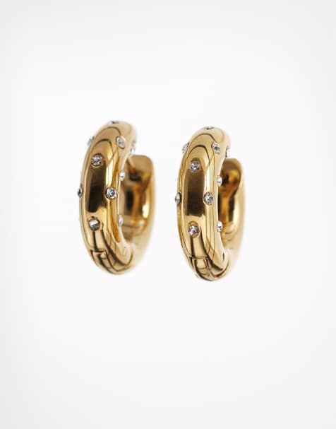 Abbott Lyon polka dot embellished hoop earrings in 18k plated stainless steel in gold - view 1