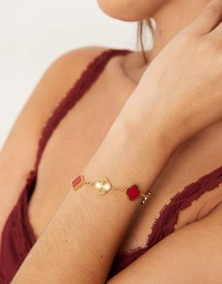 Abbott Lyon Abbott Lyon red and gold clover adjustable bracelet in 18k gold plated waterproof stainless steel