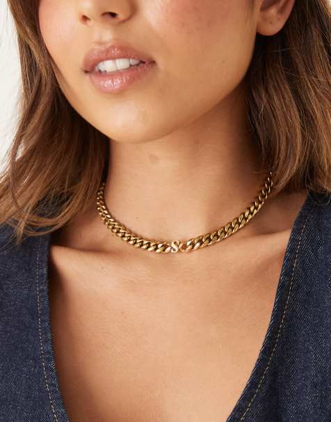 Abbott Lyon S initial chunky choker necklace in 18k gold plated waterproof stainless steel - view 1