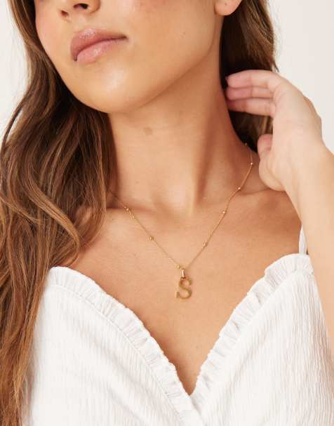 Abbott Lyon S initial necklace in 18k gold plated waterproof stainless steel - view 1