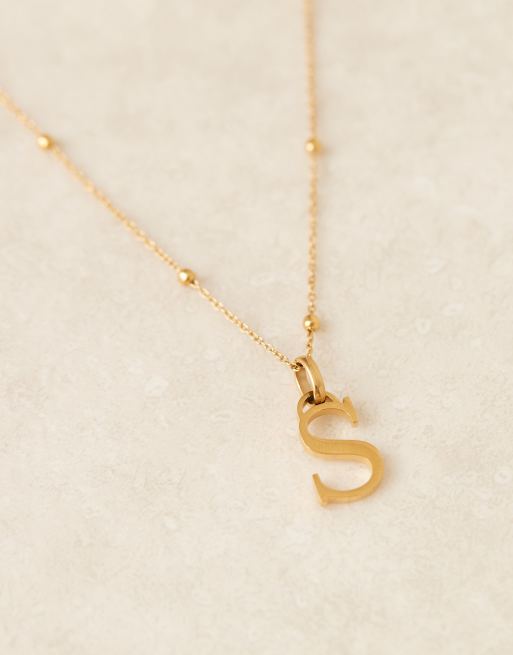 Abbott Lyon S initial necklace in 18k gold plated waterproof stainless steel, 3 of 4