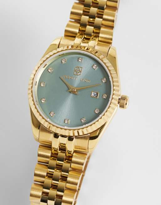 Abbott Lyon sage green belgravia 30mm watch in 14ct gold plated, 4 of 4