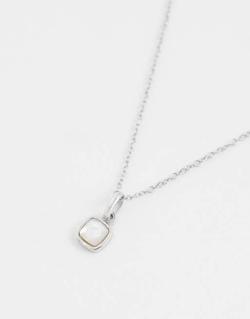 Abbott Lyon – Silverpläterat halsband i rostfritt stål med vitt kvartshänge, 4 av 4
