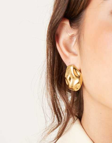 Abbott Lyon statement molten button stud earrings in 18k gold plated waterproof stainless steel - view 1