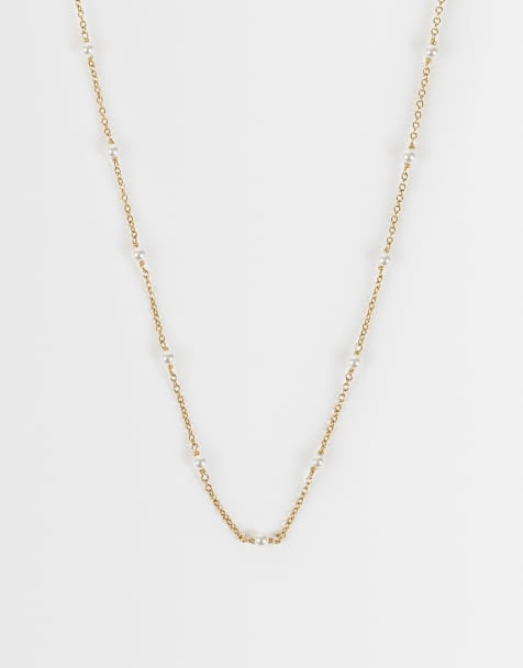 Abbott Lyon stationed faux pearl necklace in 14ct gold plated - view 1
