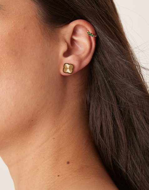 Abbott Lyon textured clover stud earrings in 18k gold plated waterproof stainless steel - view 1