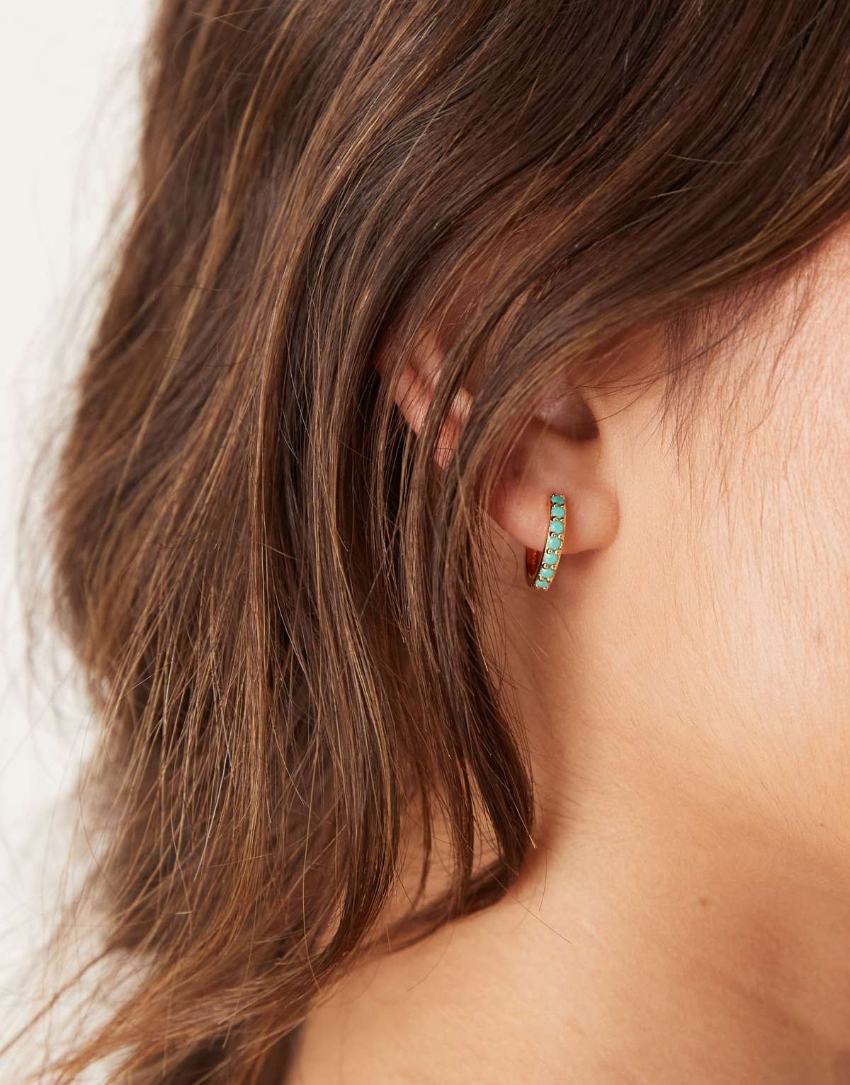 Abbott Lyon turquoise huggie hoop earrings in 18k gold plated waterproof stainless steel