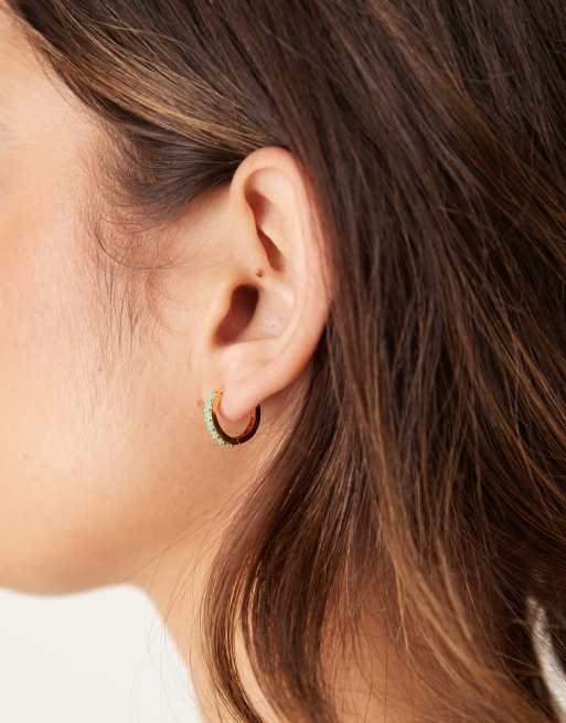 Abbott Lyon turquoise huggie hoop earrings in 18k gold plated