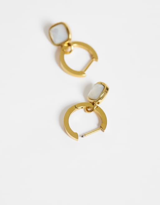 Abbott Lyon white quartz cushion huggie hoop earrings in 18k gold plated, 3 of 4
