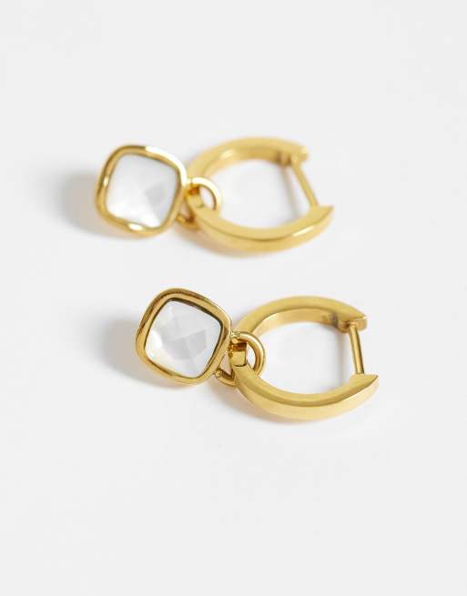 Abbott Lyon white quartz cushion huggie hoop earrings in 18k gold plated, 4 of 4