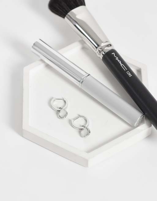 Abbott Lyon white quartz cushion huggie hoop earrings in silver stainless steel, 2 of 4