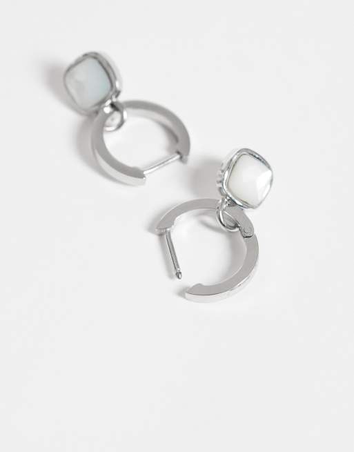 Abbott Lyon white quartz cushion huggie hoop earrings in silver stainless steel, 3 of 4