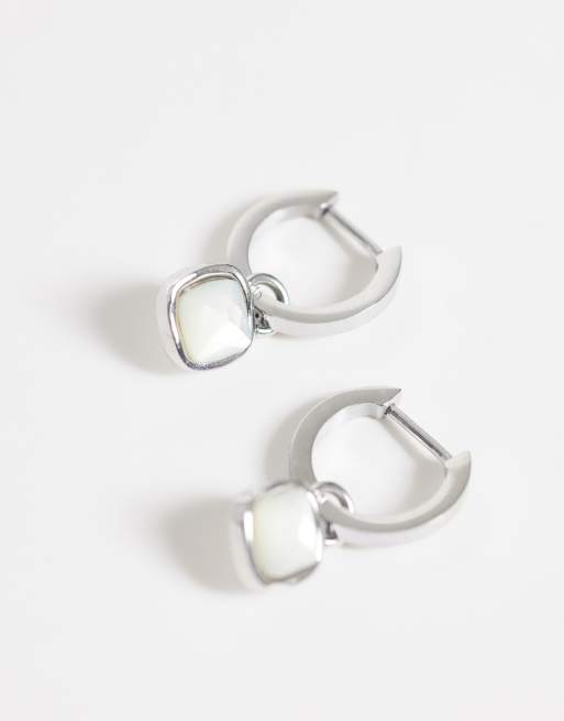 Abbott Lyon white quartz cushion huggie hoop earrings in silver stainless steel, 4 of 4