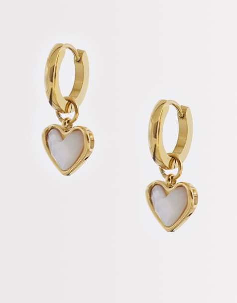 Abbott Lyon white quartz heart huggie hoop earrings in 18k plated stainless steel in gold - view 1