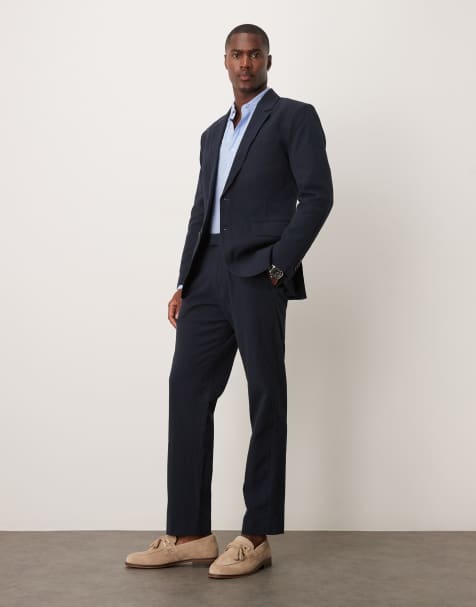 Abercombie & Fitch classic seersucker suit trouser co-ord in navy
