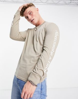 Abercombie & Fitch long sleeve logo t-shirt in brown