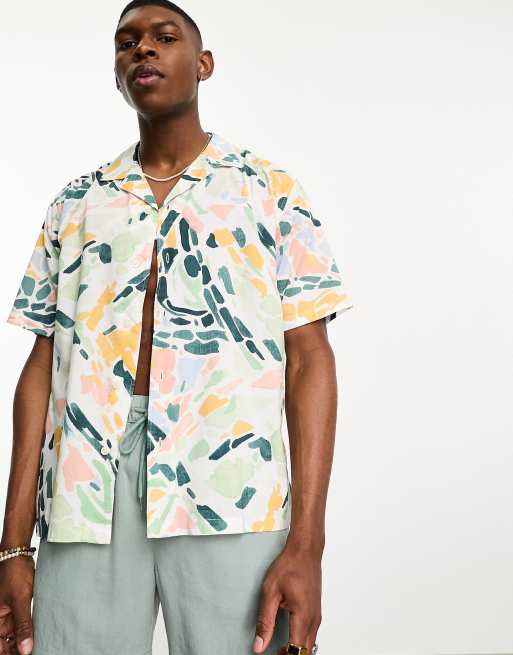 Abercombie & Fitch mosaic printed short sleeve shirt in white | ASOS