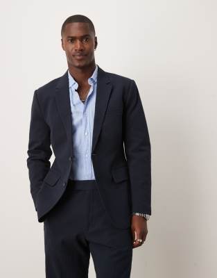 Abercrombie & Fitch Abercombie & Fitch slim single breasted seersucker suit blazer co-ord in navy