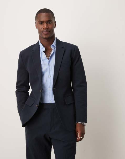 Abercombie & Fitch slim single breasted seersucker suit blazer in navy - part of a set - view 1