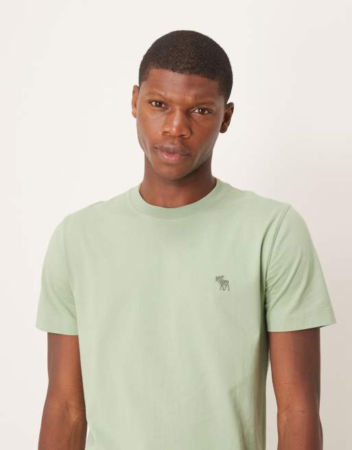 Abercombie & Fitch – Zielony T-shirt z okrągłym dekoltem i wypukłym logo z łosiem