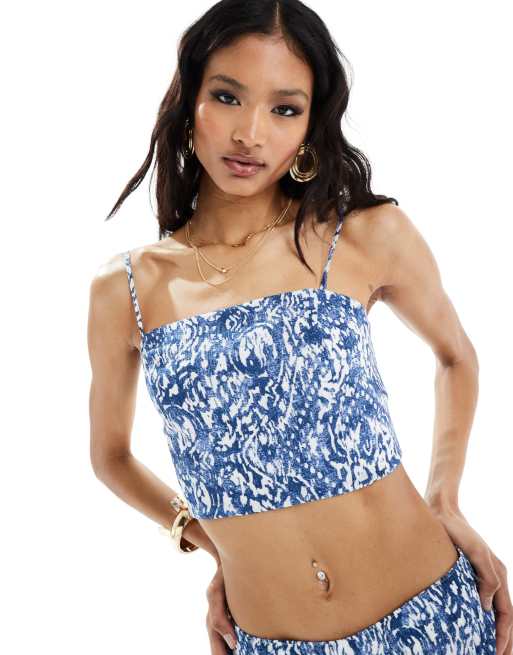 Abercrombie and Fitch printed top in blue and white all over pirnt (part of a set)