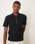 [Abercrombie & Fitch] Abercrombie & Fitch 1/4 zip short sleeve knit polo in black XS BLACK