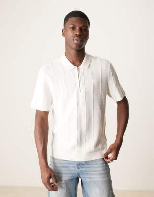 Abercrombie & Fitch 1/4 Zip Short Sleeve Knit Polo In White