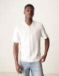 [Abercrombie & Fitch] Abercrombie & Fitch 1/4 zip short sleeve knit polo in cream-White 2XL CREAM
