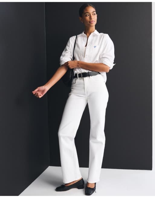 Abercrombie & Fitch 100% cotton poplin oversized shirt in white, 3 of 7