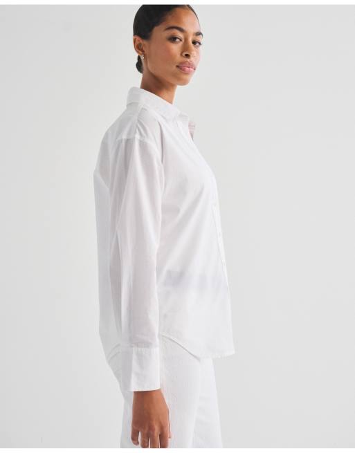 Abercrombie & Fitch 100% cotton poplin oversized shirt in white, 4 of 7