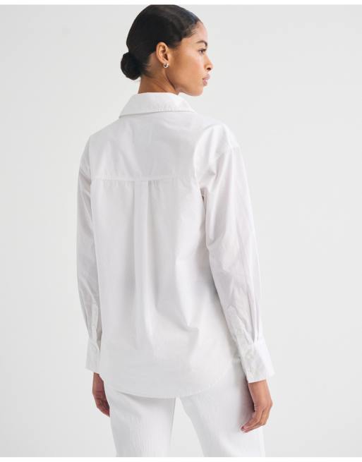Abercrombie & Fitch 100% cotton poplin oversized shirt in white, 5 of 7