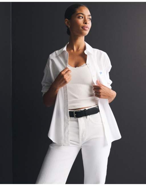 Abercrombie & Fitch 100% cotton poplin oversized shirt in white, 6 of 7