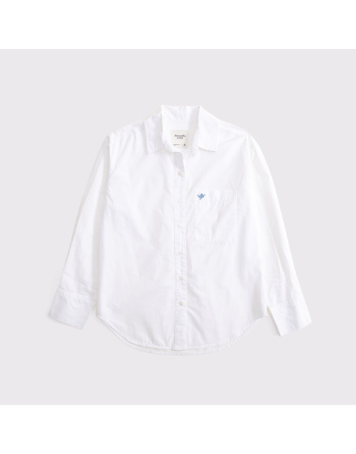 Abercrombie & Fitch 100% cotton poplin oversized shirt in white, 7 of 7