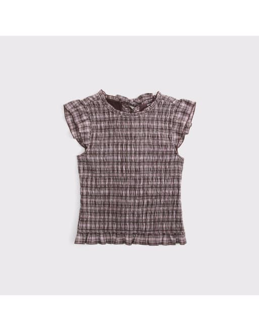Abercrombie & Fitch 100% cotton smocked tie-back top in brown plaid, 6 of 6