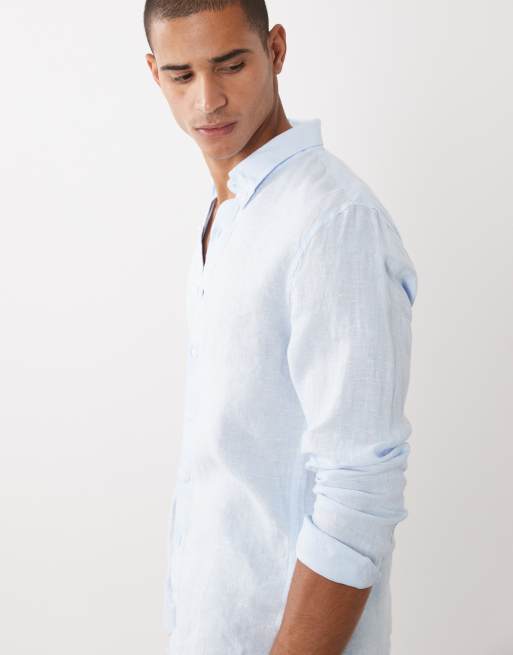 Abercrombie & Fitch 100% linen long sleeve shirt in blue, 2 of 5