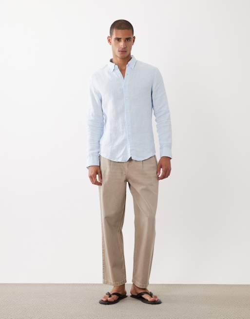 Abercrombie & Fitch 100% linen long sleeve shirt in blue, 4 of 5