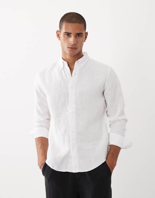 Abercrombie & Fitch 100% linen long sleeve shirt in white | ASOS