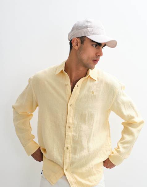 Abercrombie & Fitch 100% linen long sleeve shirt in yellow - view 1