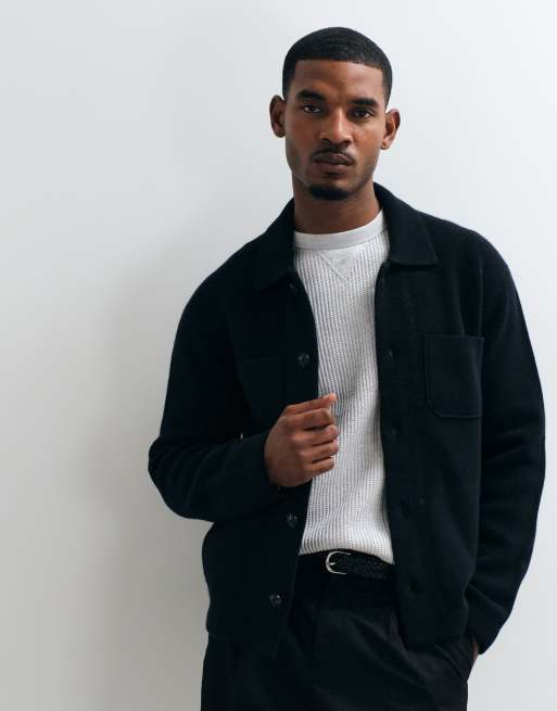 Abercrombie & Fitch 100% uld oversized skjortejakke med knapper i sort, 1 af 5