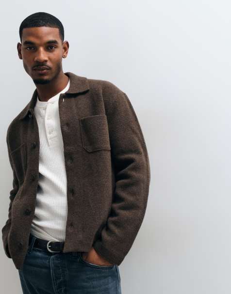 Abercrombie & Fitch 100% wool oversized button up shacket in brown - view 1