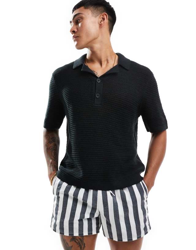 Abercrombie & Fitch - 2 button revere collar resort knit polo in black