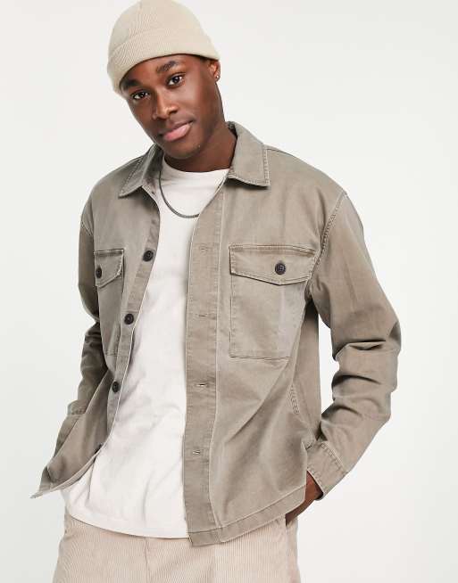 Abercrombie & Fitch 2 pocket twill overshirt jacket in brown | ASOS