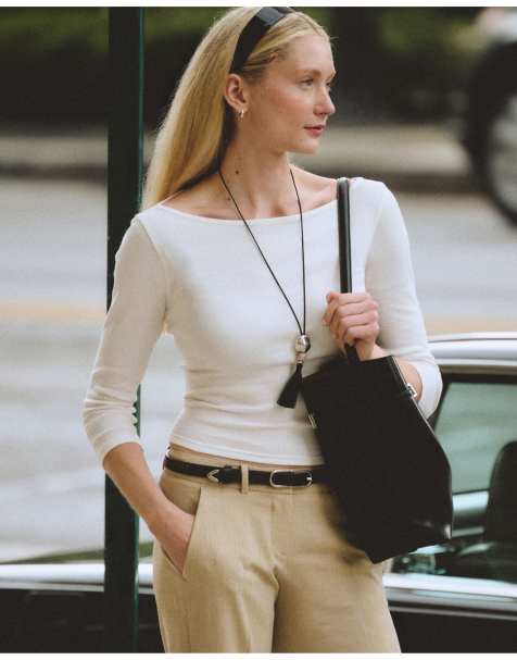 Abercrombie & Fitch 3/4 sleeve boat neck top in cream - view 1