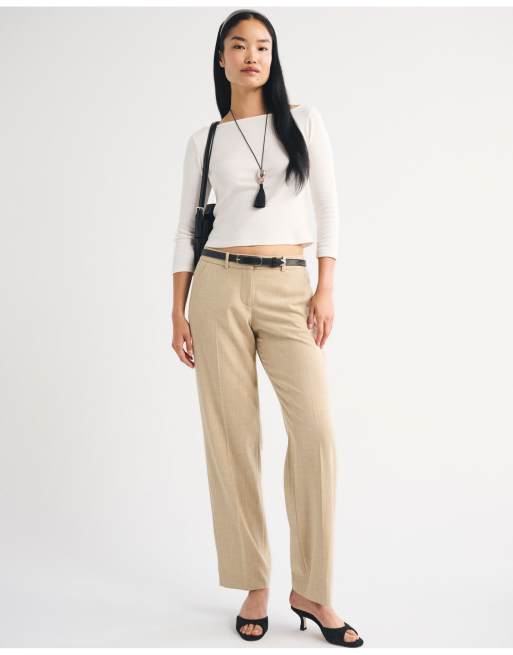 Abercrombie & Fitch 3/4 sleeve boat neck top in cream, 3 of 4