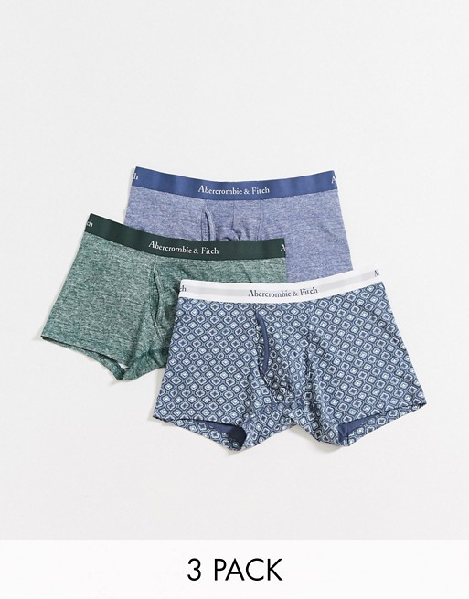 Abercrombie & Fitch 3 pack all over print trunks in green/blue/blue