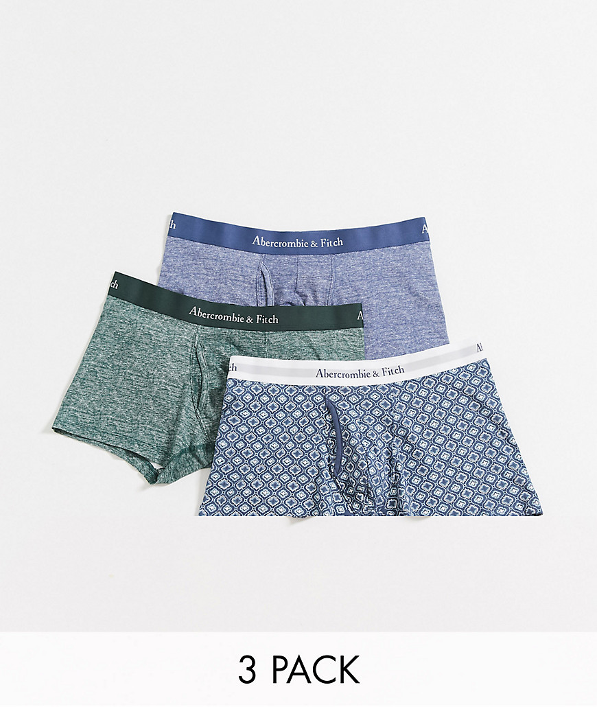 Abercrombie & Fitch 3 pack all over print trunks in green/blue/blue-Multi