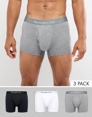 Abercrombie Fitch 3 pack boxers logo waistband in white gray