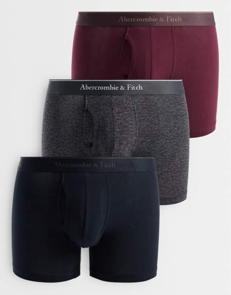 Abercrombie & Fitch 3 pack boxers with logo waistband in black and berry - view 1