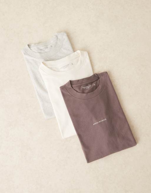 Abercrombie & Fitch 3 pack central logo T-shirt in gray/brown/white